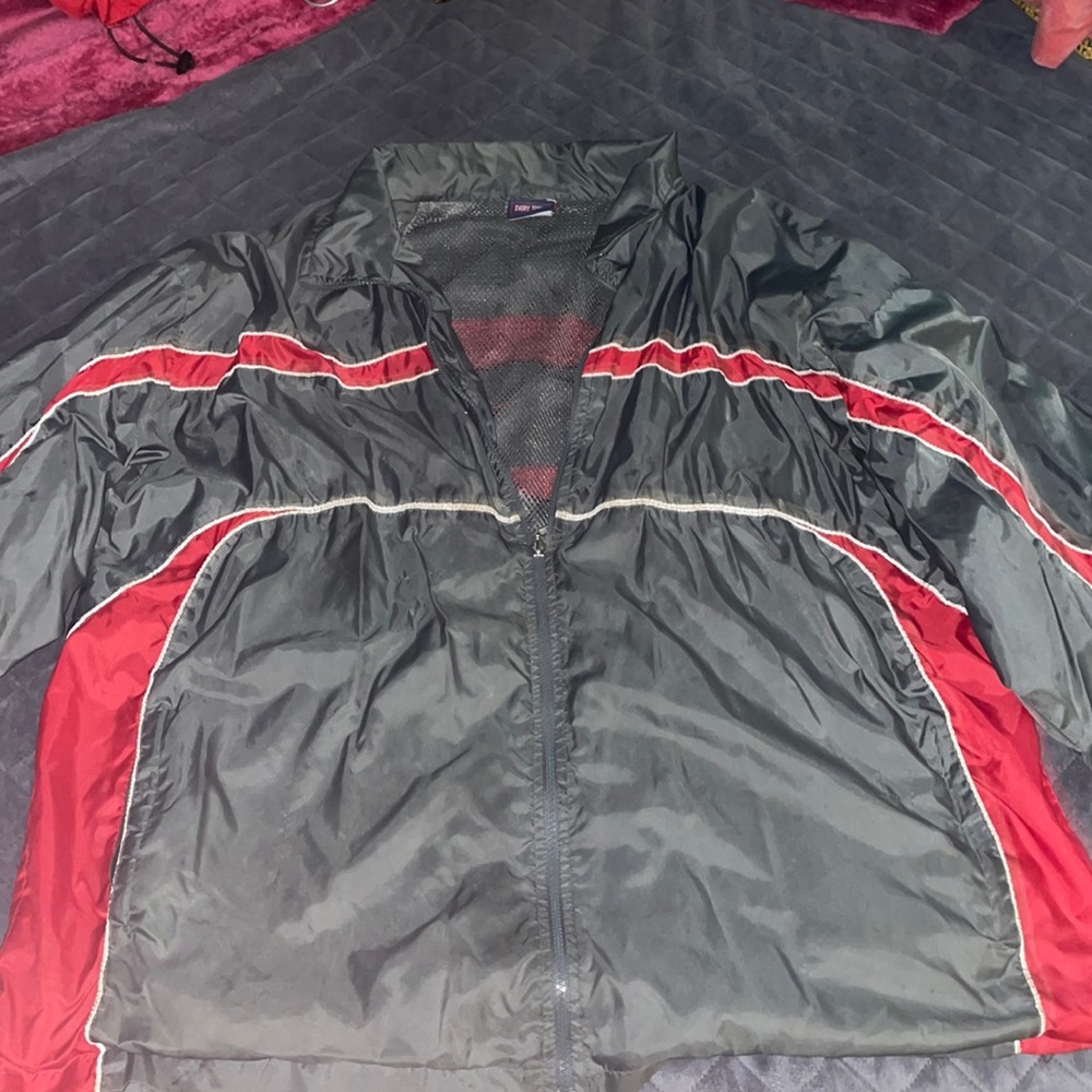 grey and red windbreaker XL